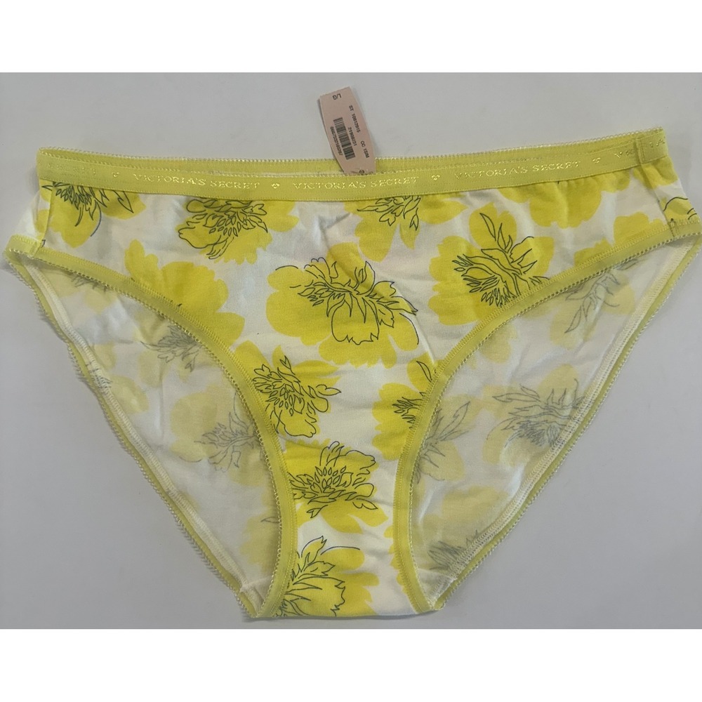 Victoria's Secret Bikini Panties L NWT Yellow Floral Cotton 10812915 Vintage VS